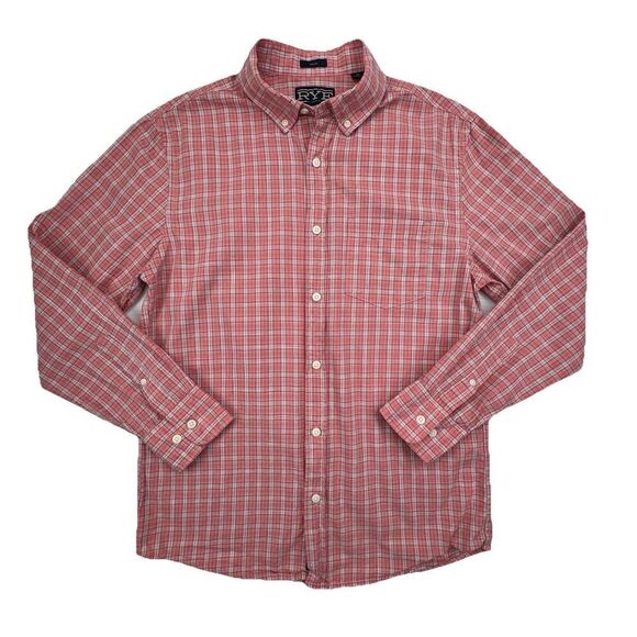 Hawker Rye Slim Shirt Button-Up Men's Size Medium Short Long Sleeve Plaid - Picture 1 of 7